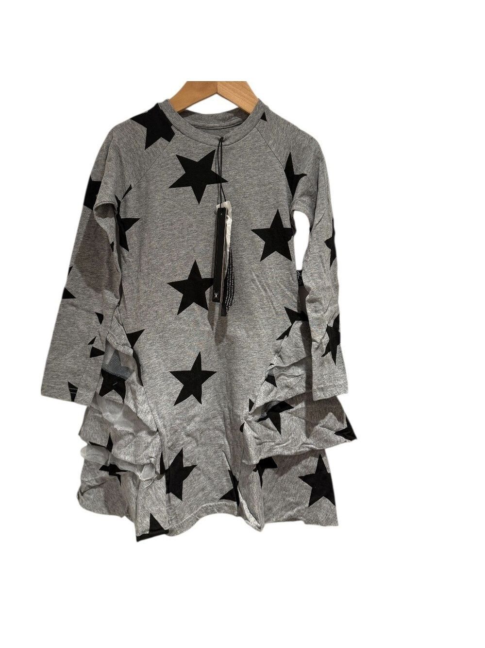 NUNUNU NWT grey stars layered ruffle long sleeve dress - size 3-4